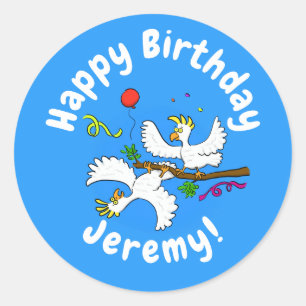 Cute funny cockatoo birds party cartoon classic round sticker