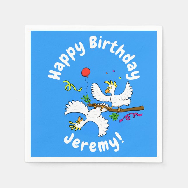Cute funny cockatoo birds party cartoon napkin (Front)