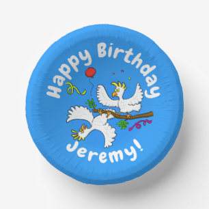 Cute funny cockatoo birds party cartoon paper plate