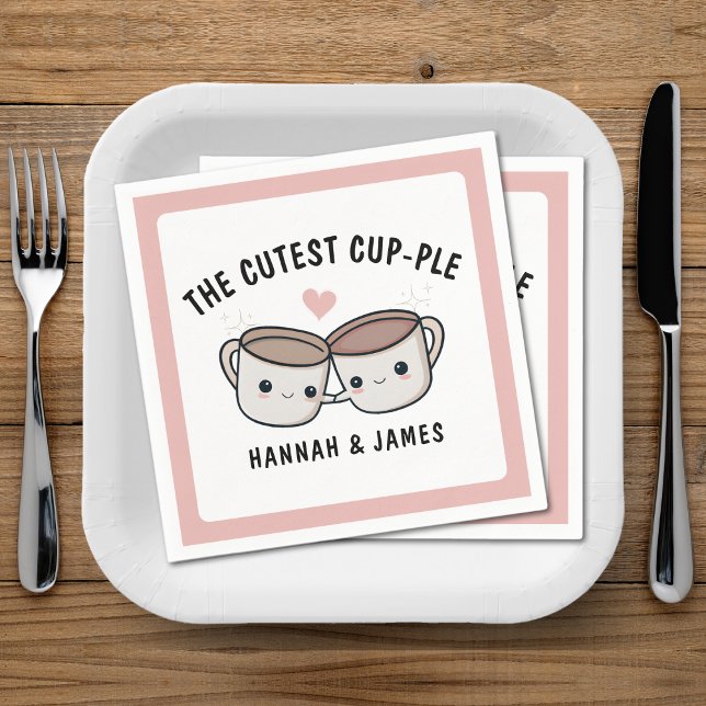 Cute Funny Coffee Cup Couple Wedding Anniversary Napkin (Cute Funny Coffee Cup Couple Wedding Anniversary Napkins)