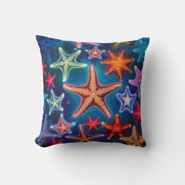 Cute funny colorful little Starfish in the sea  Cushion (Front)