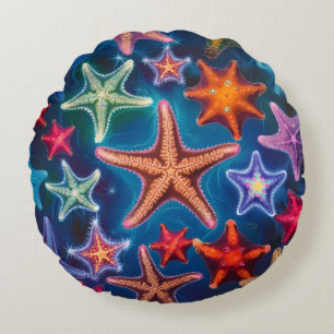 Cute funny colorful little Starfish in the sea  Round Cushion