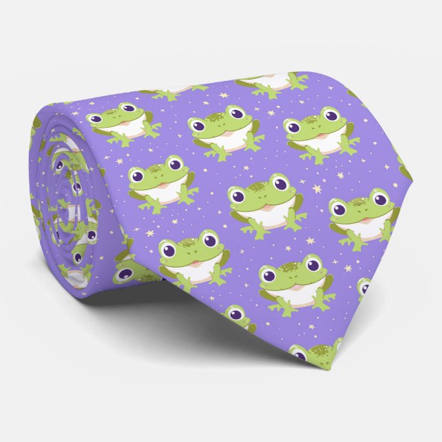 Cute Funny Colourful Frog Neck Tie (Rolled)