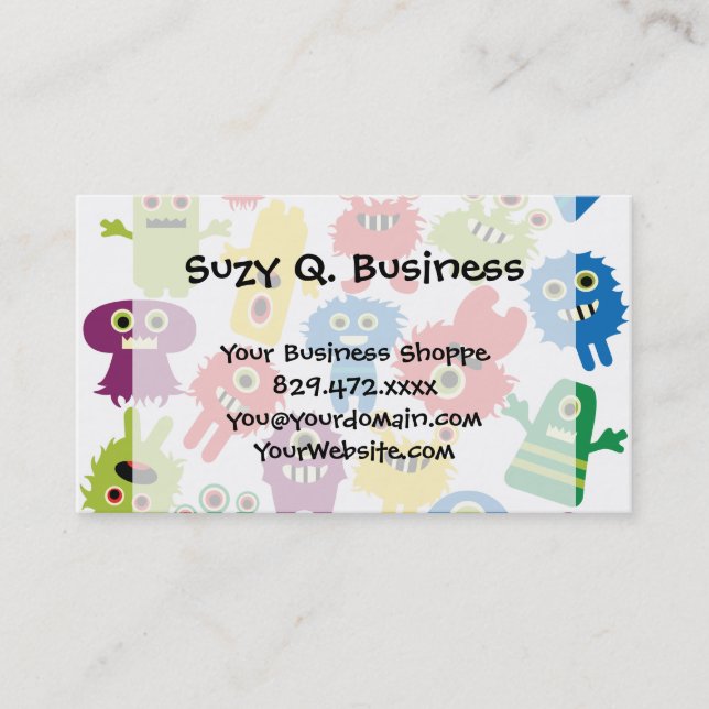 Cute Funny Colourful Monsters Pattern Business Card (Front)