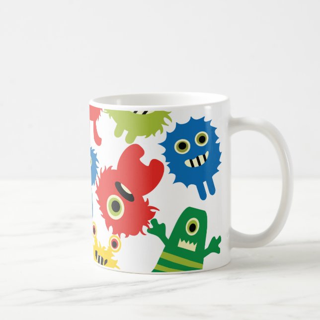 Cute Funny Colourful Monsters Pattern Coffee Mug (Right)