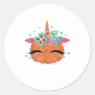 Cute Funny Colourful Unicorn Pumpkin Hal Classic Round Sticker