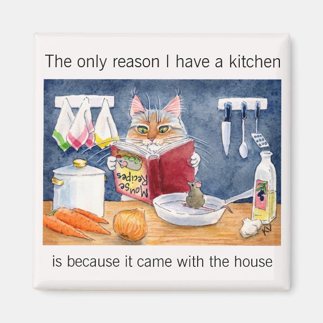 Cute, funny cooking cat in kitchen magnet (Front)