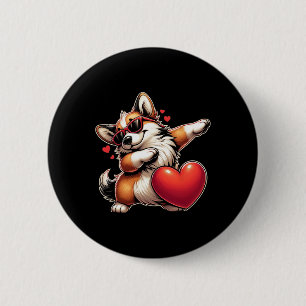 Cute Funny Cool Corgi Dog Dabbing Heart Valentines 6 Cm Round Badge