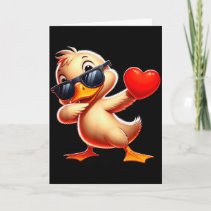 Cute Funny Cool Duck Dabbing Heart Valentines Day Card