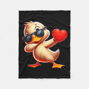 Cute Funny Cool Duck Dabbing Heart Valentines Day  Fleece Blanket