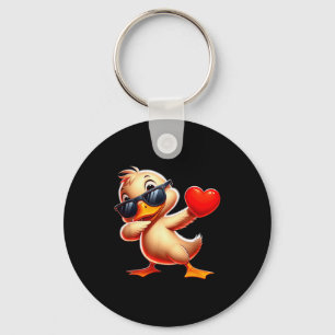 Cute Funny Cool Duck Dabbing Heart Valentines Day  Key Ring