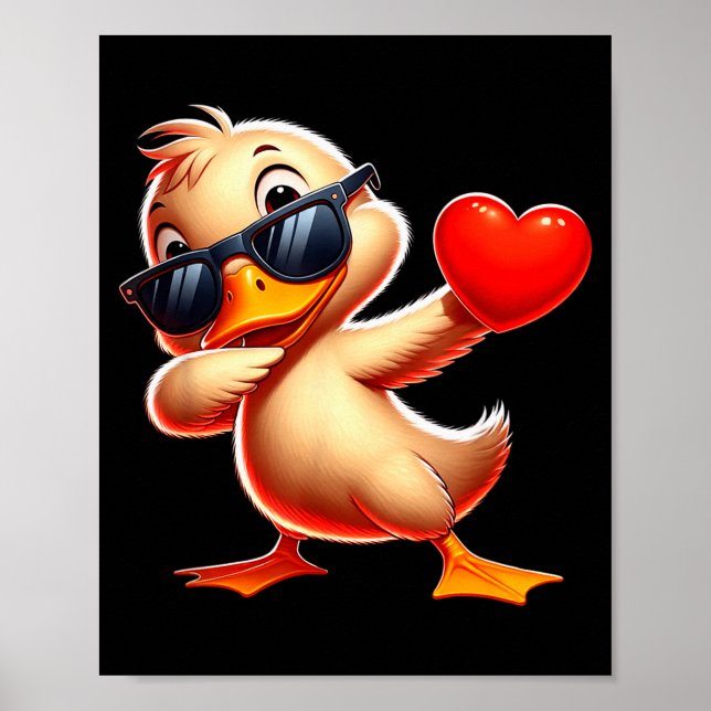 Cute Funny Cool Duck Dabbing Heart Valentines Day  Poster (Front)