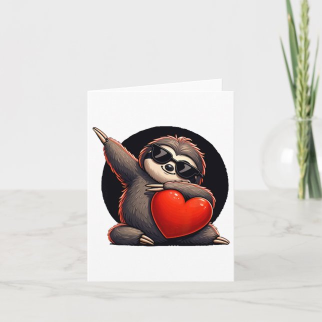 Cute Funny Cool Sloth Dabbing Heart Valentines Day Card (Front)