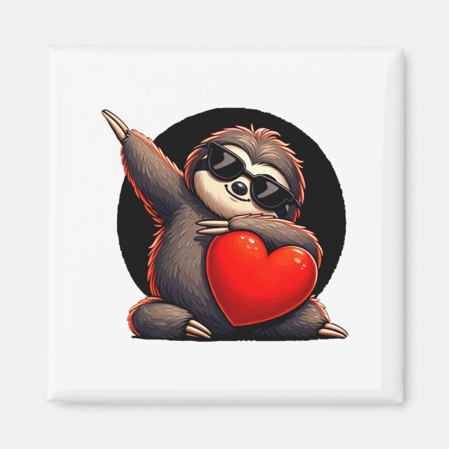 Cute Funny Cool Sloth Dabbing Heart Valentines Day Magnet (Front)