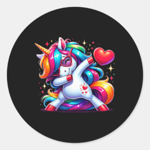 Cute Funny Cool Unicorn Dabbing Heart Valentines D Classic Round Sticker