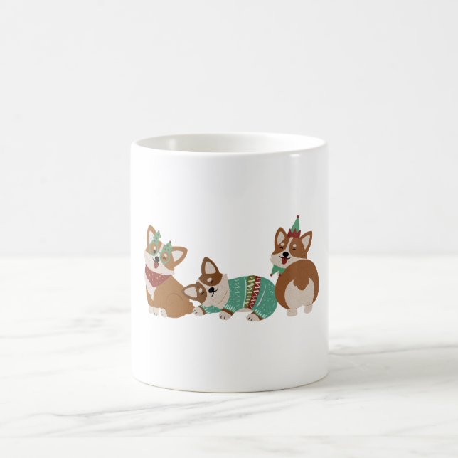 Cute Funny Corgi Dogs Christmas 2025 Coffee Mug (Center)