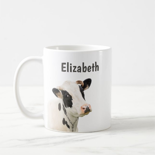 Cute Funny Cow Personalised Name Coffee Mug (Left)