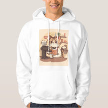 Cute Funny Cozy Cartoon Barista Cat Hoodie T-shirt