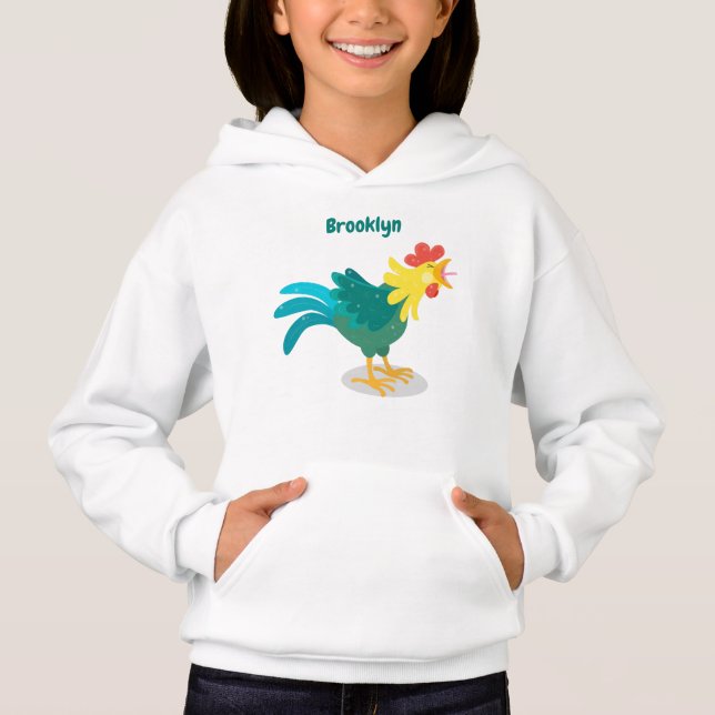 Cute funny crowing rooster cartoon illustration (Front)