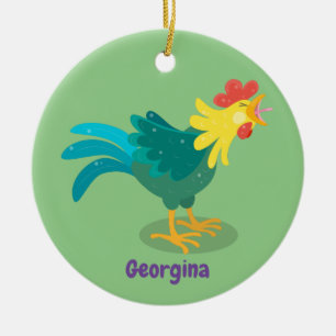 Cute funny crowing rooster cartoon illustration ceramic tree decoration