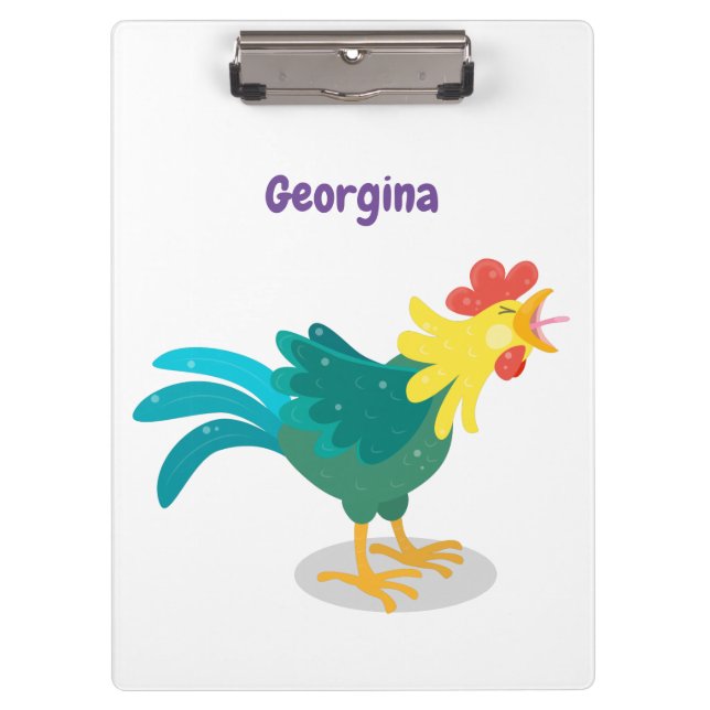 Cute funny crowing rooster cartoon illustration clipboard (Front)