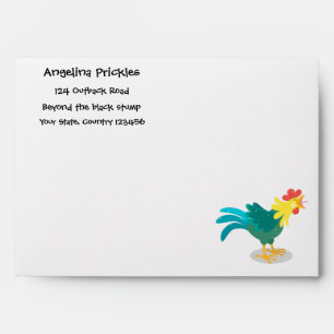 Cute funny crowing rooster cartoon illustration envelope