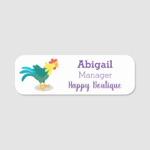 Cute funny crowing rooster cartoon illustration name tag