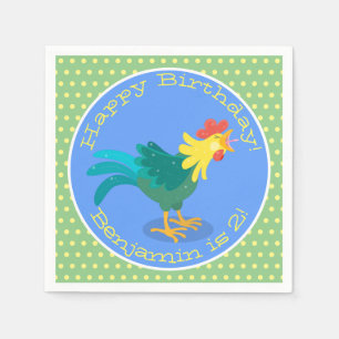 Cute funny crowing rooster cartoon illustration napkin