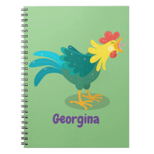 Cute funny crowing rooster cartoon illustration notebook