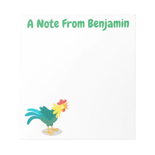 Cute funny crowing rooster cartoon illustration notepad (Front)