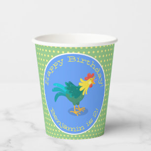 Cute funny crowing rooster cartoon illustration paper cups