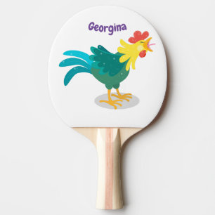 Cute funny crowing rooster cartoon illustration ping pong paddle