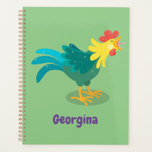 Cute funny crowing rooster cartoon illustration planner