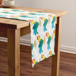 Cute funny crowing rooster cartoon illustration short table runner