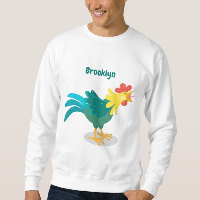 Cute funny crowing rooster cartoon illustration sweatshirt (Front)