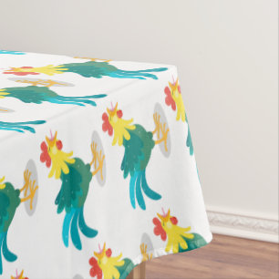 Cute funny crowing rooster cartoon illustration tablecloth