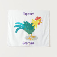 Cute funny crowing rooster cartoon illustration