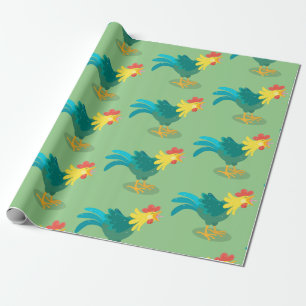 Cute funny crowing rooster cartoon illustration wrapping paper