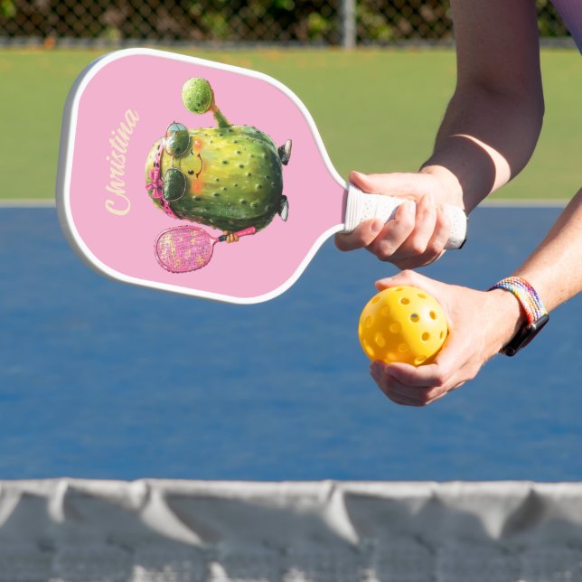Cute Funny Cucumber Pickle with Sunglasses and Bow Pickleball Paddle (Insitu)
