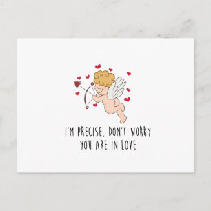 Cute, funny Cupid and hearts with quote postcard