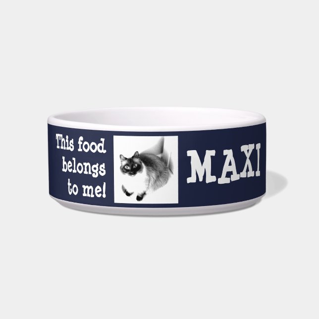 Cute Funny Custom Pet Photo & Pet Name Bowl (Front)