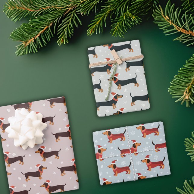 Cute Funny Dachshund Dogs Pet Christmas Holiday  Wrapping Paper Sheet (Creator Uploaded)