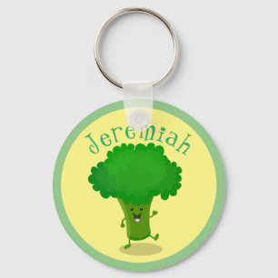 Cute funny dancing broccoli cartoon illustration key ring