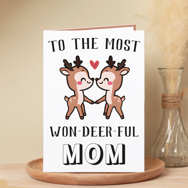 Cute Funny Deer Buck Wonderful Mum Birthday Thank You Card (cute deer birthday card for mom)