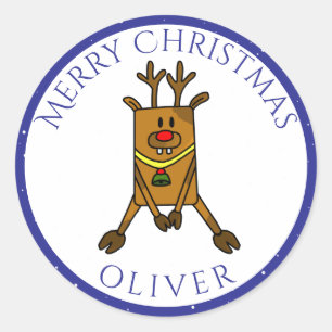 Cute Funny Deer Christmas Kid`s Name Gift Tag