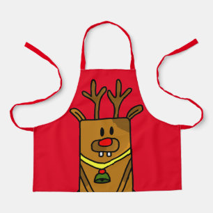 Cute Funny Deer Drawing Red Christmas Kids Apron
