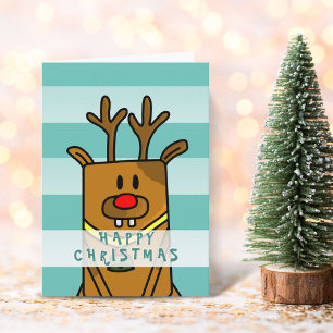 Cute Funny Deer Reindeer Drawing Happy Christmas Card