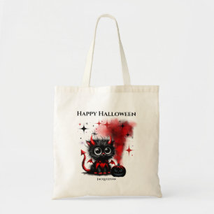 Cute Funny Devil Kitten Halloween Trick or Treat Tote Bag