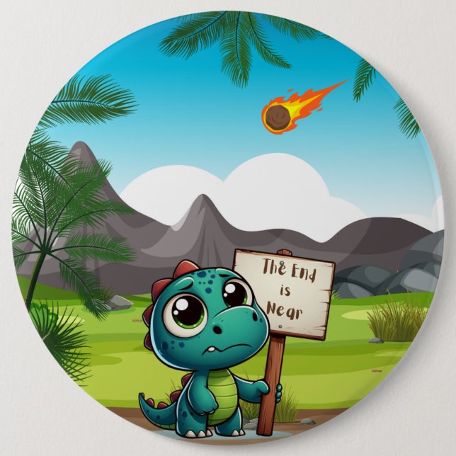 cute, funny dinosaur 6 cm round badge (Front)