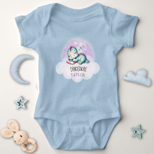 Cute Funny Dinosaur Personalised Name Unisex PJs  Baby Bodysuit